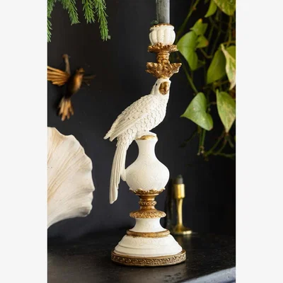 Rockett St George Large White Ornate Parrot Candlestick Holder