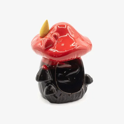 The Range Large Red Mushroom Backflow Incense Burner Glazed Ceramic - Red