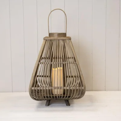 The Range Brown Medium Bamboo Lantern with LED Candle - Light Brown