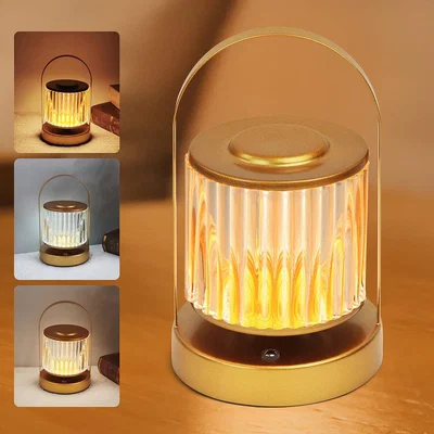 The Range LED Crystal Lantern Table Lamp Rechargeable 3 Colour Light - Gold
