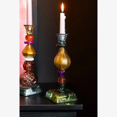 Rockett St George Set Of 2 Quirky Coloured Glass Candlesticks