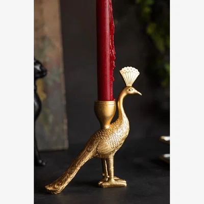Rockett St George Gold Peacock Standing Candlestick Holder