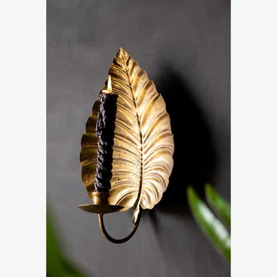 Rockett St George Gold Effect Cheese Leaf Candle Wall Sconce