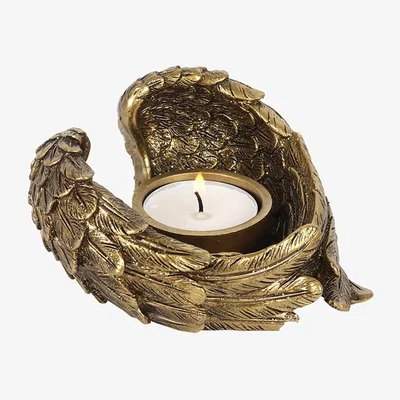 The Range Antique Gold Angel Wing Tealight Candle Holder Elegant and Eye-Catching - Gold