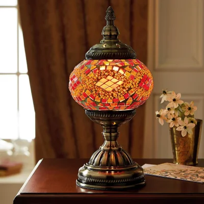 The Range Marrakech Table Lamp Lantern with Mosaic Glass - Orange
