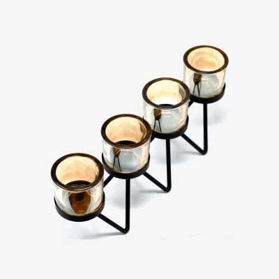The Range Centrepiece Iron Votive Candle Holder 4 Cup Zig Zag - Black