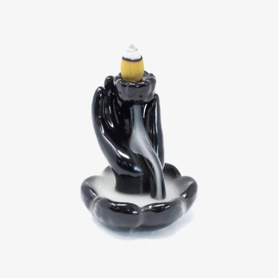 The Range Back Flow Incense Burner Hand  Lotus Flower - Black