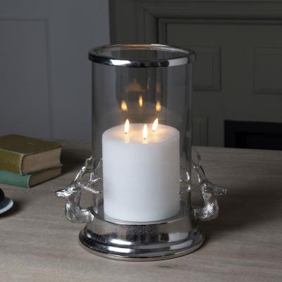 The Range Woodland Elegance Stag Heads Hurricane Lantern - Silver