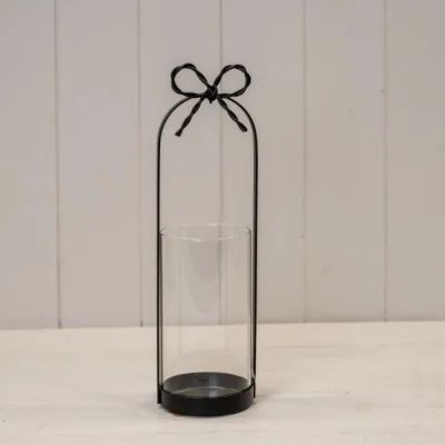 The Range Small Black Metal Candle Holder with Bow - Black