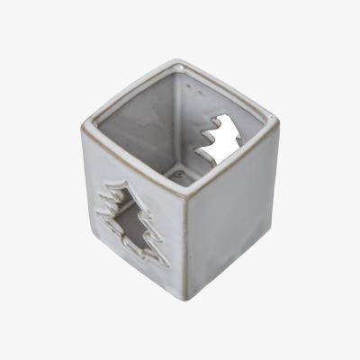 The Range Ceramic Tree Cut-Out Square Tealight Holder - White