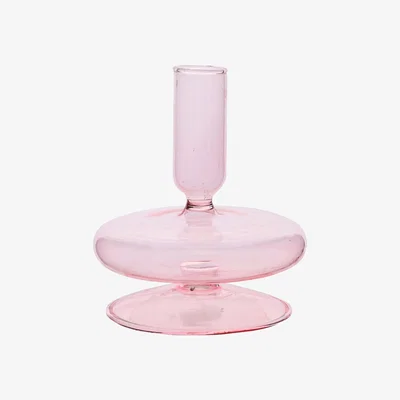 The Range Hestia Glass Candle Holder - Pink 11cm - Pink