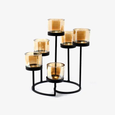 The Range Centrepiece Iron Votive Candle Holder 6 Cup Circule Tree - Black