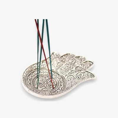The Range Polished Aluminium Large Hamsa Incense Holder - Silver