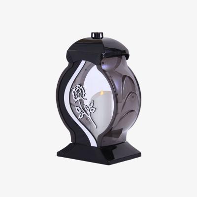 The Range Memorial Grave Lantern With Silver Flower  - Black (LED)