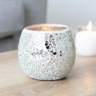 The Range Large Silver Crackle Glass Candle Holder - Silver