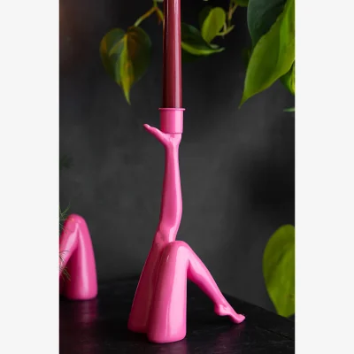 Rockett St George Kicking Leg Candle Holder In Hot Pink