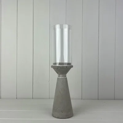 The Range Rustic Grey Concrete Candle Holder with Glass Shade - Grey