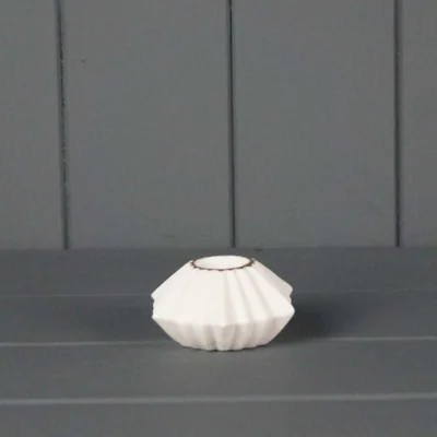 The Range Ceramic Candle Holder with Gold Rim - White