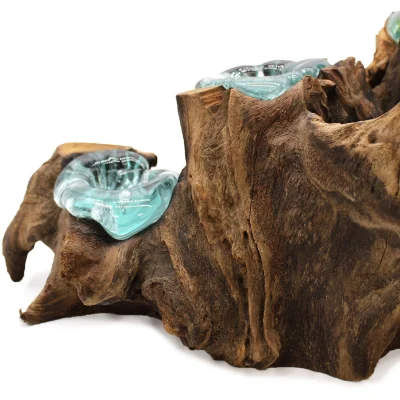 The Range Molton Glass Five Candle Holder on Wood - Brown
