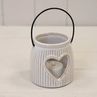 The Range White Natural Ceramic Tealight Holder With Cut Out Heart Detail - Natural