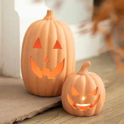 The Range Terracotta Jack-O-Lantern Tealight Holder Ornament - Brown / 10cm