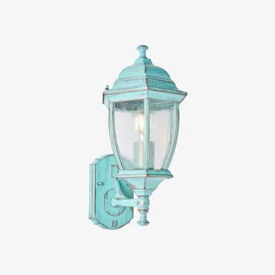 The Range Deonte Large Seeded Glass Outdoor Lantern Wall Light - Verdigris