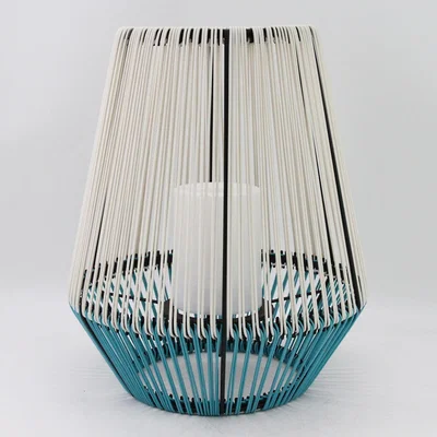 The Range Outdoor Solar Rattan Effect Lantern with LED Candle - Blue