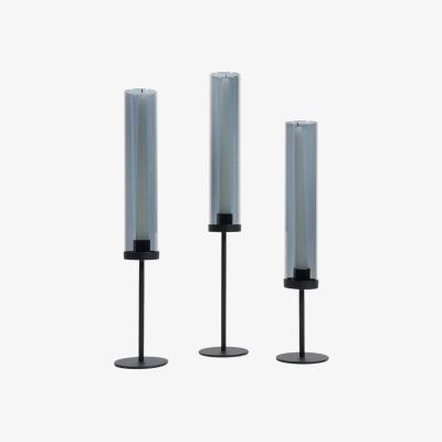 The Range Pack of 3 Smoked Taper Candle Holders with Covers - Black