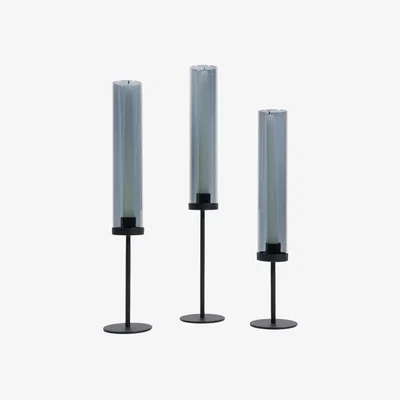 The Range Pack of 3 Smoked Taper Candle Holders with Covers - Black