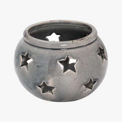 The Range Ceramic Star Candle Holder Lantern with Crackle Glaze - Grey