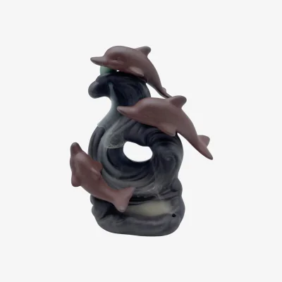 The Range Backflow Incense Burner Dolphin Wave - Grey & Brown