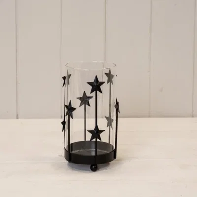 The Range Small Black Metal Star Candle Holder with Glass Insert - Black