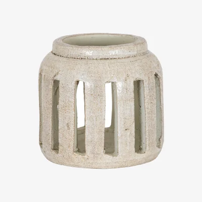 The Range Tarn Collection Medium Pillar Candle Holder with Warm Patina - White