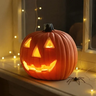 The Range Halloween Pumpkin Lantern with LED and Battery Power - Orange / 18cm