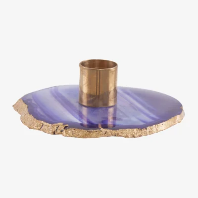 The Range Bowerbird Agata Blue And Gold Candle Holder - Gold, Blue