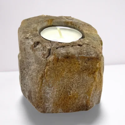 The Range Petrified Wood Candle Holder Single Low - Brown