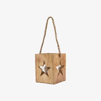 The Range Hill Interiors Wooden Star Tealight Holder - Brown