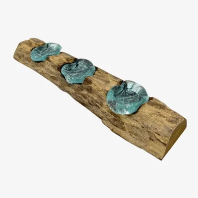 The Range Molton Glass Flat Triple Candle Holder on Wood - Brown