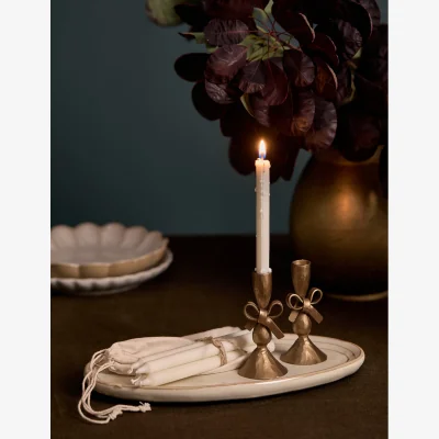 Rose & Grey Little Bow Candle Holder With 6 Candles