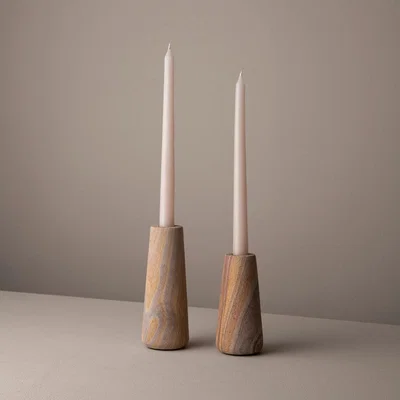 Sazy Paria Rainbow Sandstone Candle Holders, (Set of 2)