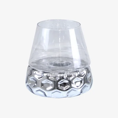 Teddy Beau Deco Home 26cm Silver & Clear Glass Candle Holder / Clear