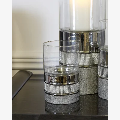 Teddy Beau Deco Home 18cm Glitz And Silver Hurricane Candle Holder