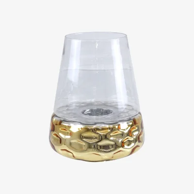 Teddy Beau Deco Home 44cm Gold & Clear Glass Candle Holder / Clear