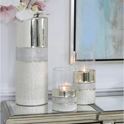 Teddy Beau Deco Home 18cm Glitz And Champagne Hurricane Candle Holder