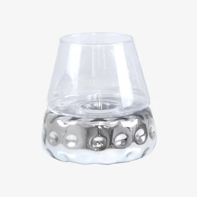 Teddy Beau Deco Home 20cm Silver & Clear Glass Candle Holder / Clear