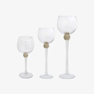 Teddy Beau Deco Home Set Of 3 Makayla Candle Holders Gold Diamante Ball