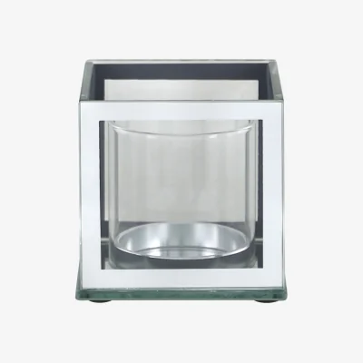 Teddy Beau Deco Home 20cm Mirror And Glass Pillar Candle Holder