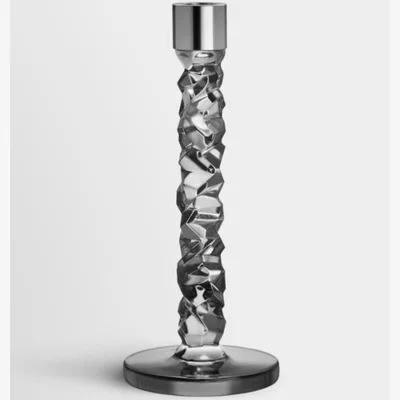 Tobias Oliver Orrefors of Sweden | Carat Candlestick Anthracite with Stainless Steel Detail | Medium - 2 Pack