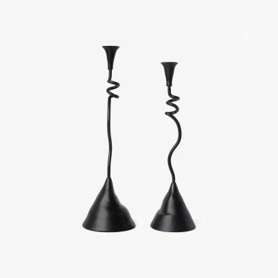 Wolf & Badger Black Winding Taper Candle Holders Set | One Size | House of Revelry