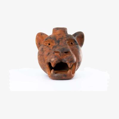 Wolf & Badger Jaguar Head Clay Candle Holder | Smoked Brick | Wool+Clay